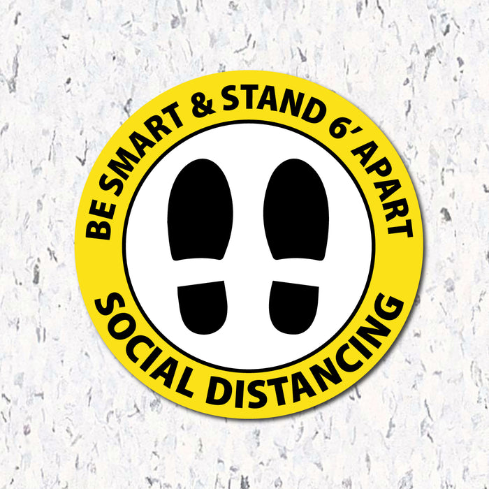 Milweb1 6"x6" / Yellow / Indoor Be Smart & Stand 6' Apart - Social Distancing Floor Decal