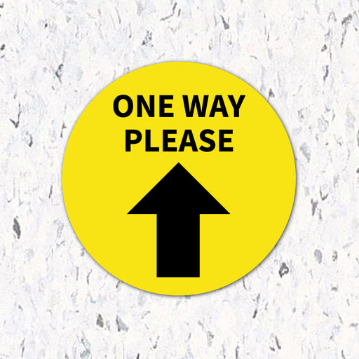 Milweb1 6"x6" / Yellow / Indoor One Way Please Arrow - Floor Decal