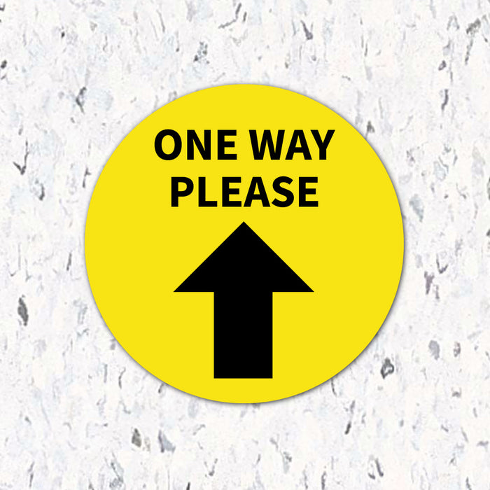Milweb1 6"x6" / Yellow / Indoor One Way Please Arrow - Floor Decal