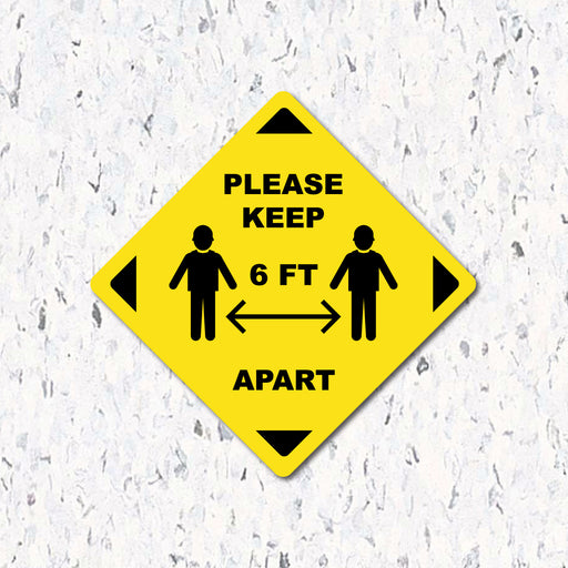 Milweb1 6"x6" / Yellow / Indoor Please Keep 6 Feet Apart - Diamond Shaped