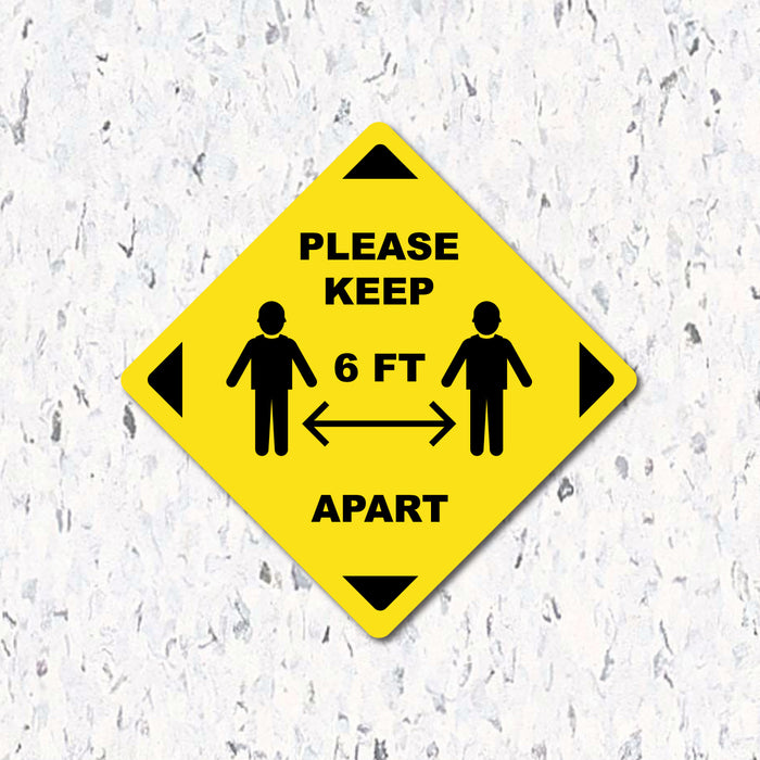 Milweb1 6"x6" / Yellow / Indoor Please Keep 6 Feet Apart - Diamond Shaped