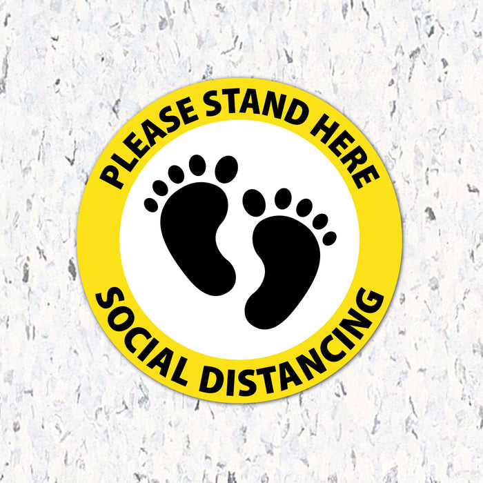 Milweb1 6"x6" / Yellow / Indoor Please Stand Here Feet - Social Distancing Floor Decal