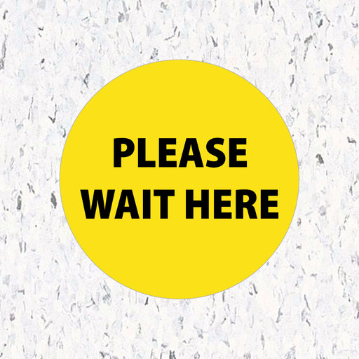 Milweb1 6"x6" / Yellow / Indoor Please Wait Here Circle - Floor Decal