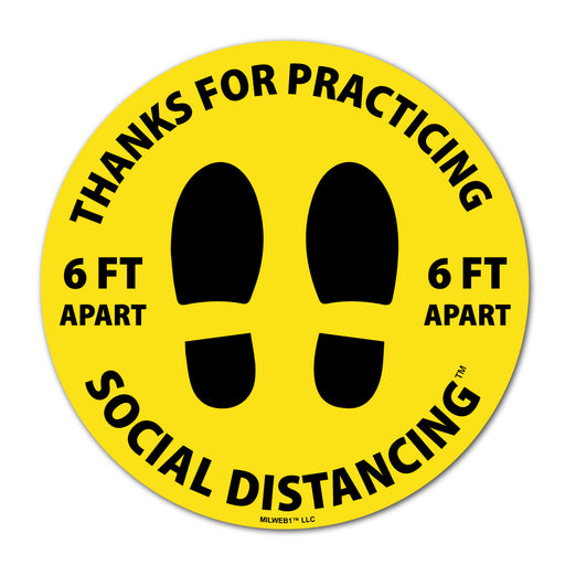 Milweb1 6"x6" / Yellow / Indoor Thanks For Practicing Social Distancing Floor Decals