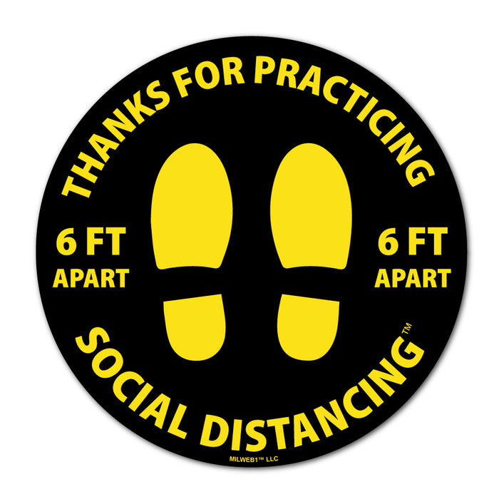Milweb1 Black / Indoor / 10 Pack - 6"x6" 10 Pack - Thanks For Practicing Social Distancing Floor Decals