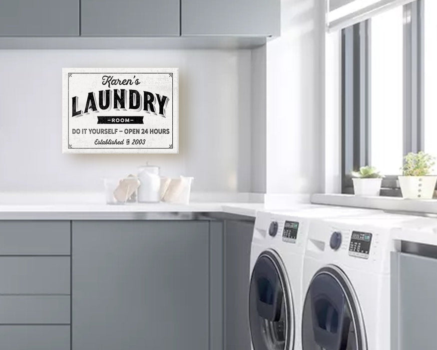 Milweb1 Laundry Room Sign / Laundry Room Decor Personalized Vintage Modern Farmhouse Housewarming Vintage Rustic Custom | Wall Decor Canvas Print