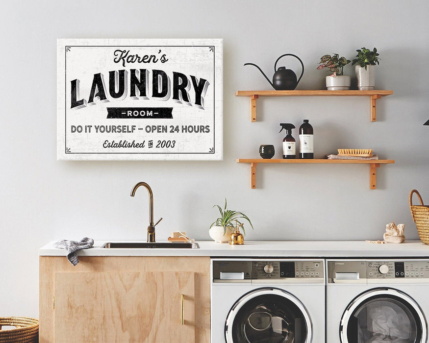 Milweb1 Laundry Room Sign / Laundry Room Decor Personalized Vintage Modern Farmhouse Housewarming Vintage Rustic Custom | Wall Decor Canvas Print