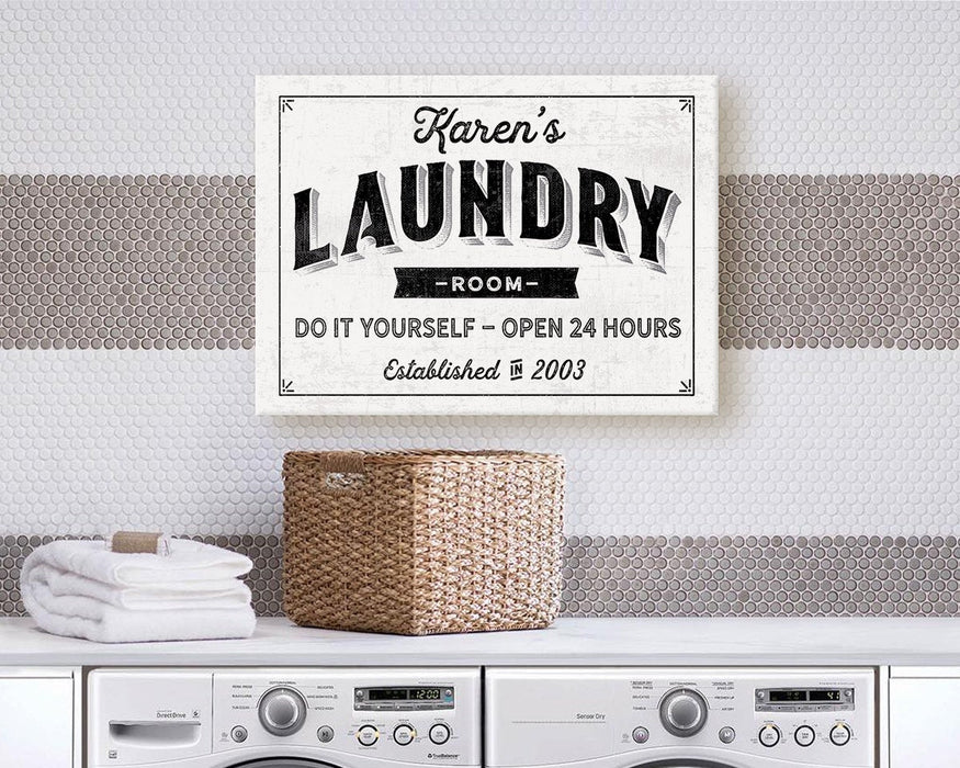 Milweb1 Laundry Room Sign / Laundry Room Decor Personalized Vintage Modern Farmhouse Housewarming Vintage Rustic Custom | Wall Decor Canvas Print