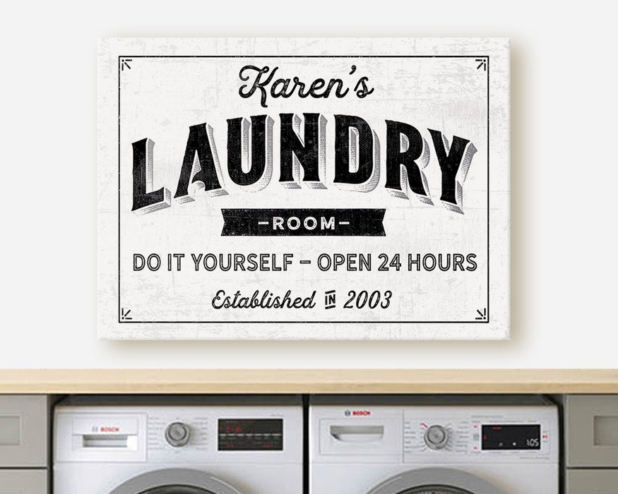 Milweb1 Laundry Room Sign / Laundry Room Decor Personalized Vintage Modern Farmhouse Housewarming Vintage Rustic Custom | Wall Decor Canvas Print