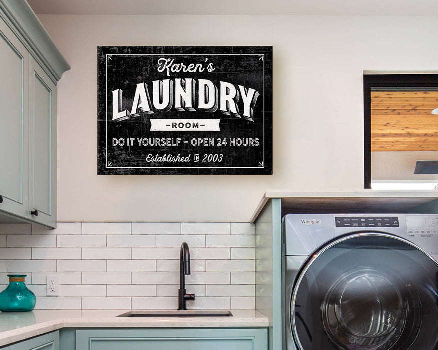 Milweb1 Laundry Room Sign / Laundry Room Decor Personalized Vintage Modern Farmhouse Housewarming Vintage Rustic Custom | Wall Decor Canvas Print