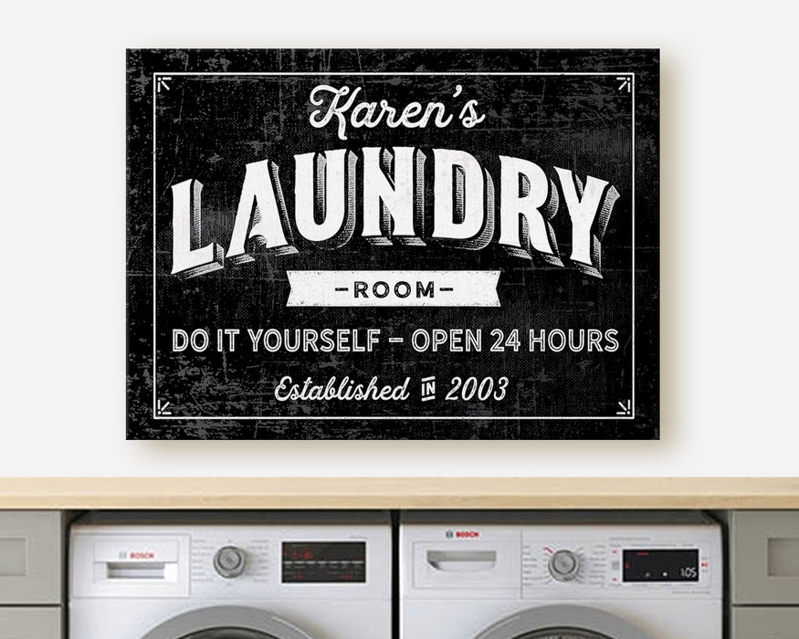 Milweb1 Laundry Room Sign / Laundry Room Decor Personalized Vintage Modern Farmhouse Housewarming Vintage Rustic Custom | Wall Decor Canvas Print