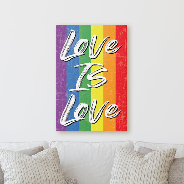 Milweb1 Love is Love | LGBTQ Pride Rainbow Gay Sign Motivational Empowering Work Colorful Fun Happy Positive Home Office Wall Decor Canvas Print