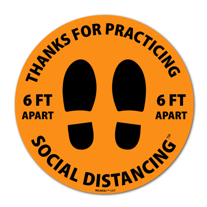 Milweb1 Orange / Indoor / 10 Pack - 6"x6" 10 Pack - Thanks For Practicing Social Distancing Floor Decals