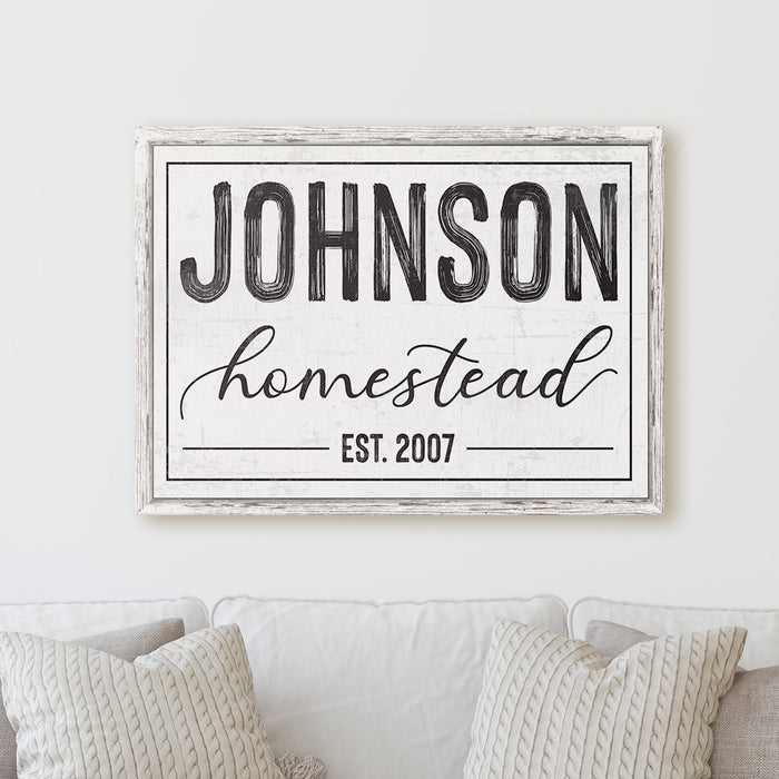 Milweb1 Personalized Homestead Family Name Sign Modern Farmhouse Established Vintage Rustic Custom Lastname | Wall Decor Canvas Print
