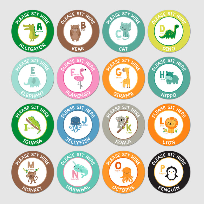 Milweb1 Please Sit Here - Animal School 26 Pack - Social Distancing Floor Decal