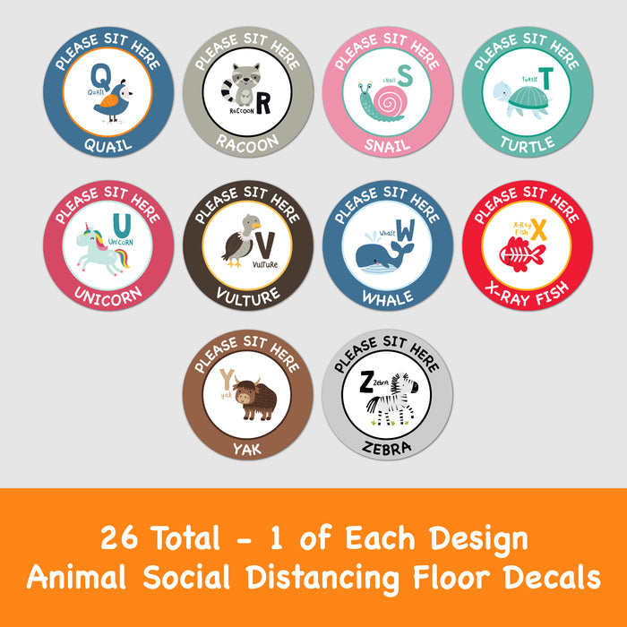 Milweb1 Please Sit Here - Animal School 26 Pack - Social Distancing Floor Decal