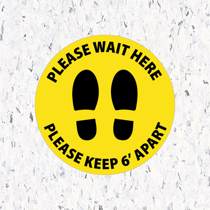 Milweb1 Social Distancing Floor Decals - Please Wait Here Stand 6' Apart