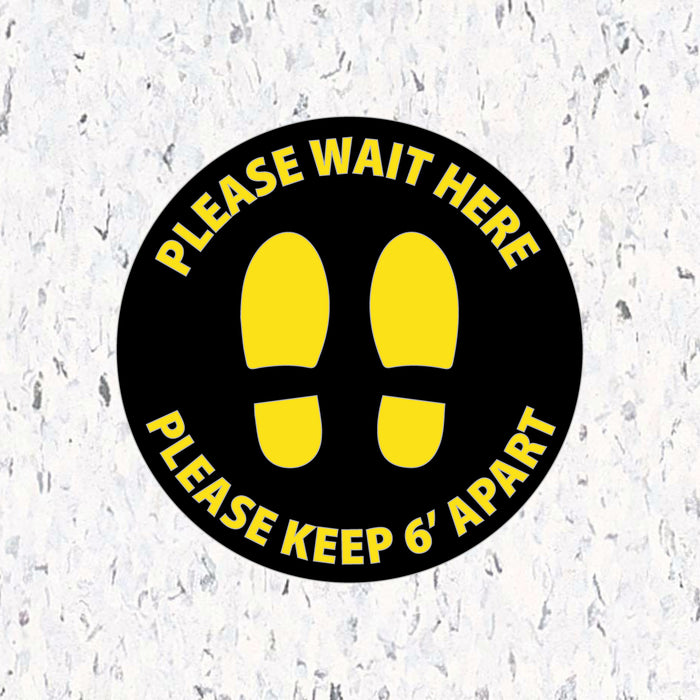 Milweb1 Social Distancing Floor Decals - Please Wait Here Stand 6' Apart