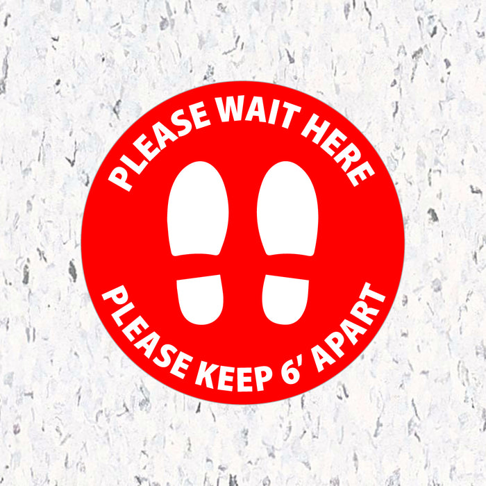 Milweb1 Social Distancing Floor Decals - Please Wait Here Stand 6' Apart