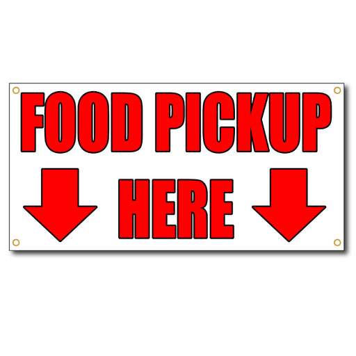 Milweb1 vinyl banners Food Pickup Here Arrow Down - 13oz Vinyl Banner
