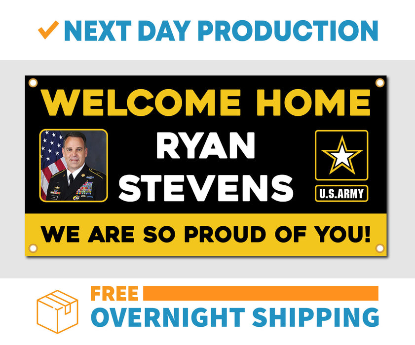 Milweb1 Welcome Home U.S. Army / United States Military Customizable with Photo - Vinyl Banner - Sign - Free Overnight Shipping