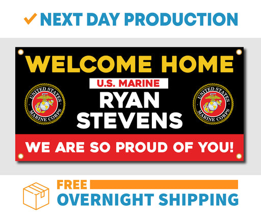 Milweb1 Welcome Home U.S. Marine Corps / United States Military Customizable - Vinyl Banner - Sign - Free Overnight Shipping