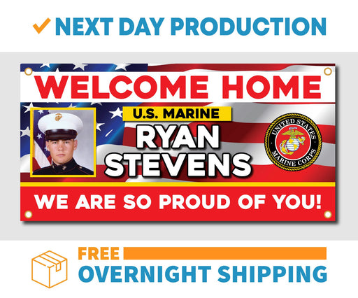 Milweb1 Welcome Home U.S. Marine Corps / United States Military Customizable with Photo - Vinyl Banner - Sign - Free Overnight Shipping
