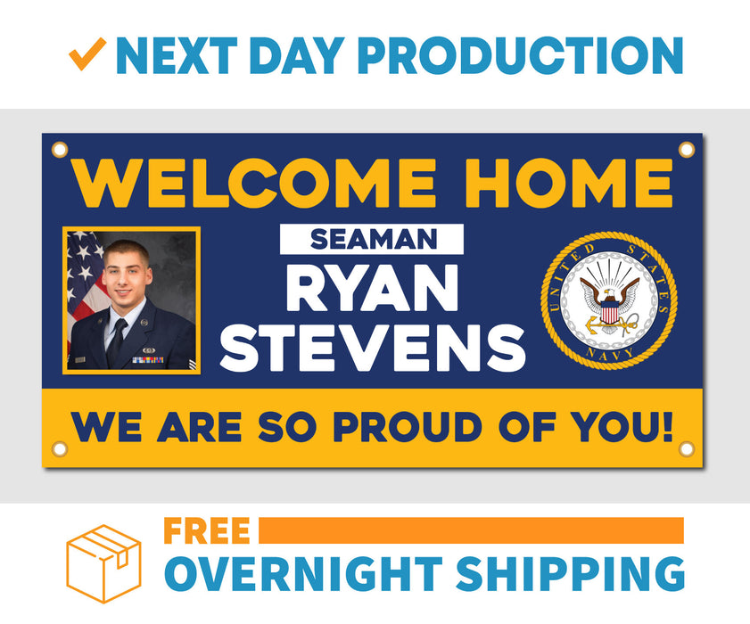 Milweb1 Welcome Home U.S. Navy - Seaman / United States Military Customizable with Photo - Vinyl Banner - Sign - Free Overnight Shipping